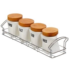 مجموعة من 4 برطمانات سيراميك على حامل معدني,مجموعة من 4 برطمانات سيراميك على حامل معدني