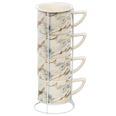 كوب سيراميك ٤ قطع على حامل معدني ٣٠٠ مل رخام أبيض,كوب سيراميك ٤ قطع على حامل معدني ٣٠٠ مل رخام أبيض