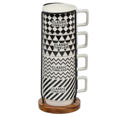 Керамическая кружка 4 шт. на металлической подставке 300 мл Геометрия,Керамическая кружка 4 шт. на металлической подставке 300 мл Геометрия