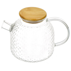 إبريق شاي زجاجي مع مصفاة وغطاء من الخيزران سعة 1000 مل,إبريق شاي زجاجي مع مصفاة وغطاء من الخيزران سعة 1000 مل