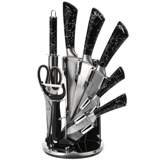 مجموعة سكاكين من الفولاذ المقاوم للصدأ مكونة من 8 قطع على حامل بمقبض بلاستيكي,مجموعة سكاكين من الفولاذ المقاوم للصدأ مكونة من 8 قطع على حامل بمقبض بلاستيكي