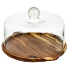 طبق كيك خشبي بغطاء زجاجي مربع 32*28*18.5 سم,طبق كيك خشبي بغطاء زجاجي مربع 32*28*18.5 سم