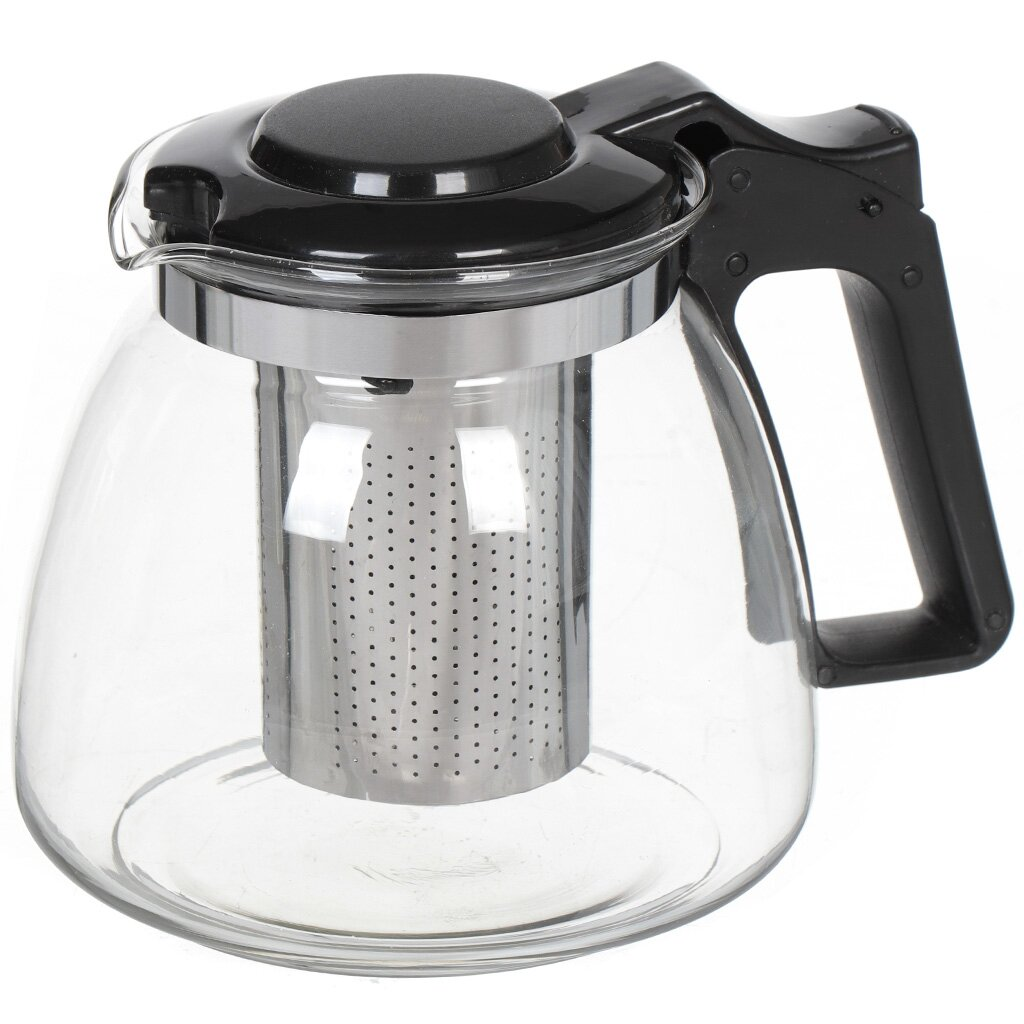 Teapot With Strainer Glass + Plastic Black  900ML,Teapot With Strainer Glass + Plastic Black  900ML