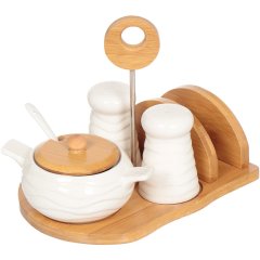 طقم توابل ٣ قطع ١٩*١٥*٢٢ سم، ملح وفلفل ووعاء سكر على حامل من الخيزران,طقم توابل ٣ قطع ١٩*١٥*٢٢ سم، ملح وفلفل ووعاء سكر على حامل من الخيزران