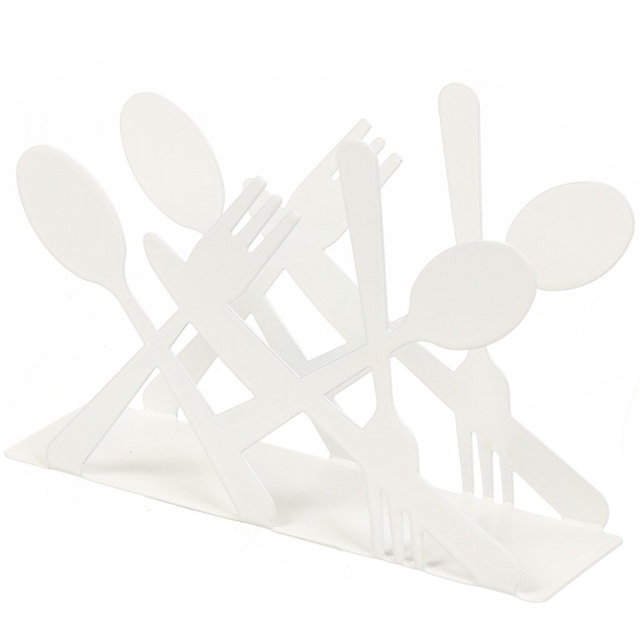 حامل مناديل معدني مع شوكة وملعقة أبيض 13.5*4*9.5 سم,حامل مناديل معدني مع شوكة وملعقة أبيض 13.5*4*9.5 سم