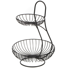 سلة فواكه معدنية سوداء بطبقتين 25*25*37 سم,سلة فواكه معدنية سوداء بطبقتين 25*25*37 سم