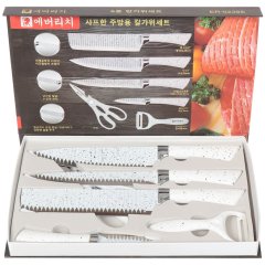 طقم سكاكين رخامي أبيض 6 قطع في علبة ملونة,طقم سكاكين رخامي أبيض 6 قطع في علبة ملونة