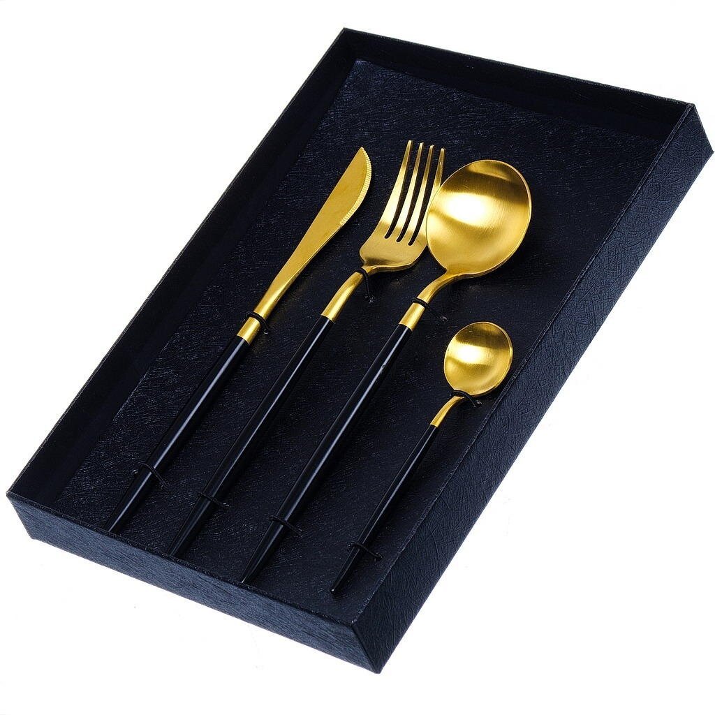 4PCS Set Stainless Steel Dinner Set Black Handle  Fork Spoon with Gift Box,4PCS Set Stainless Steel Dinner Set Black Handle  Fork Spoon with Gift Box