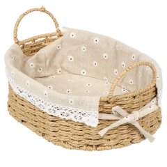 Овальная корзина для хранения из бумажной веревки с бежевой тканью внутри и деревянными ручками 30*21*10 см,Овальная корзина для хранения из бумажной веревки с бежевой тканью внутри и деревянными ручками 30*21*10 см