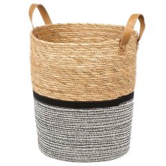 Круглая корзина из хлопковой веревки с плетением 34*40 см с ручкой из искусственной кожи,Круглая корзина из хлопковой веревки с плетением 34*40 см с ручкой из искусственной кожи