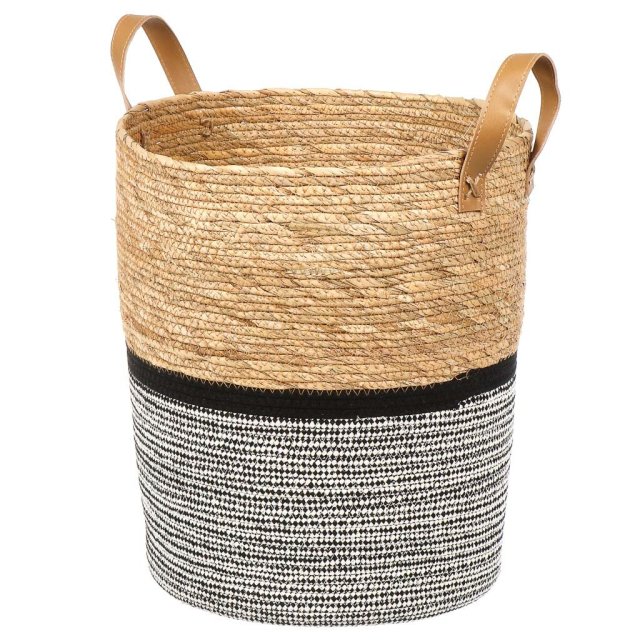 Круглая корзина из хлопковой веревки с плетением 34*40 см с ручкой из искусственной кожи,Круглая корзина из хлопковой веревки с плетением 34*40 см с ручкой из искусственной кожи