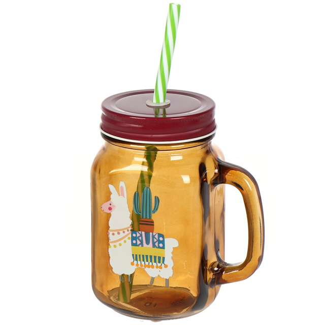 مرطبان زجاجي للمشروبات مع غطاء وقشة 450 مل,مرطبان زجاجي للمشروبات مع غطاء وقشة 450 مل