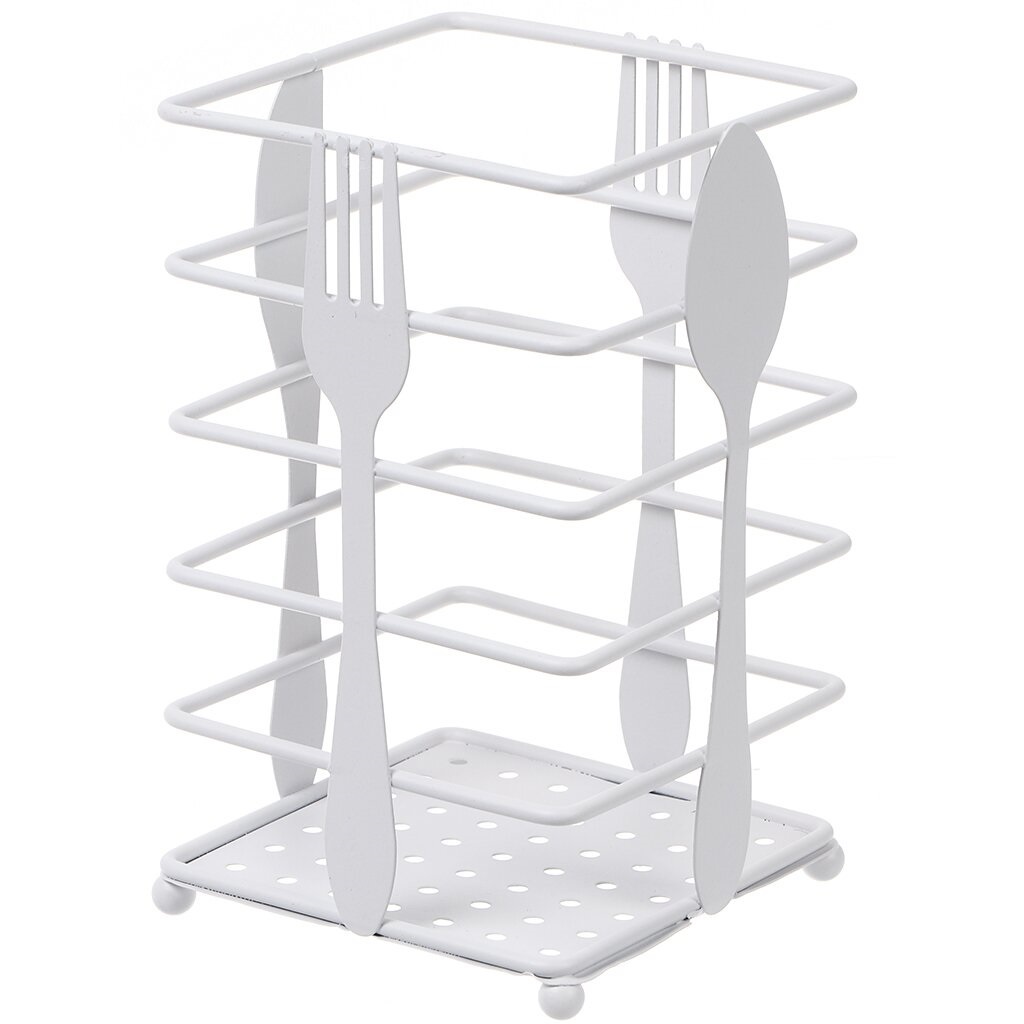 Metal Square Cutlery Stand White Fork Spoon Design 10*10*16.5CM,Metal Square Cutlery Stand White Fork Spoon Design 10*10*16.5CM