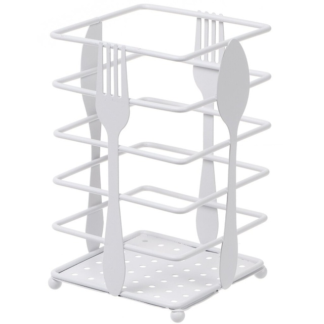 Metal Square Cutlery Stand White Fork Spoon Design 10*10*16.5CM,Metal Square Cutlery Stand White Fork Spoon Design 10*10*16.5CM