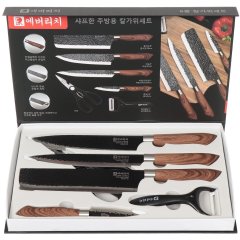 Набор ножей из 6 предметов, черный, с деревянной ручкой, в цветной коробке,Набор ножей из 6 предметов, черный, с деревянной ручкой, в цветной коробке