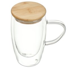 كوب زجاجي سعة 450 مل مع غطاء من الخيزران,كوب زجاجي سعة 450 مل مع غطاء من الخيزران