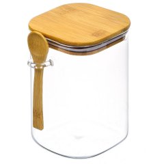 علبة زجاجية للمنتجات السائبة سعة 1200 مل مع ملعقة وغطاء من الخيزران,علبة زجاجية للمنتجات السائبة سعة 1200 مل مع ملعقة وغطاء من الخيزران