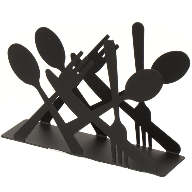 حامل مناديل معدني وشوكة وملعقة أسود 13.5*4*9.5 سم,حامل مناديل معدني وشوكة وملعقة أسود 13.5*4*9.5 سم