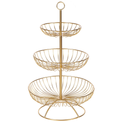 Трехъярусная металлическая корзина для фруктов, золотая, 30*30*46 см,Трехъярусная металлическая корзина для фруктов, золотая, 30*30*46 см