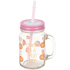 مرطبان زجاجي للمشروبات مع غطاء وقشة 450 مل,مرطبان زجاجي للمشروبات مع غطاء وقشة 450 مل