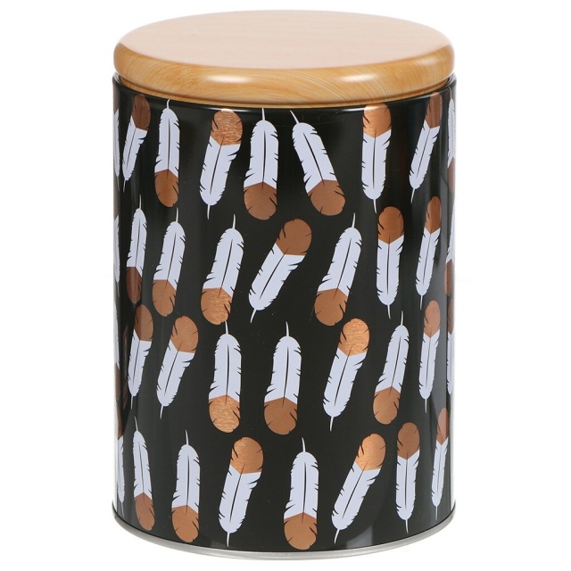 صندوق تخزين معدني مع غطاء بتصميم ريش أسود 11*15 سم,صندوق تخزين معدني مع غطاء بتصميم ريش أسود 11*15 سم