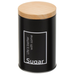 Metal Black Jar Storage Box With Wood Design Lid for Bulk Products Sugar 9*14.5CM,Metal Black Jar Storage Box With Wood Design Lid for Bulk Products Sugar 9*14.5CM