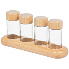 مجموعة توابل مع 4 زجاجات زجاجية وحامل خشبي,مجموعة توابل مع 4 زجاجات زجاجية وحامل خشبي