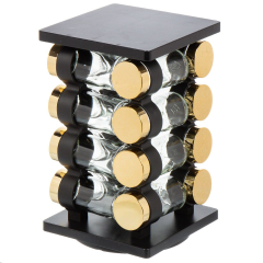 طقم توابل 16 قطعة زجاج + حامل ستانلس ستيل أسود مع غطاء ذهبي,طقم توابل 16 قطعة زجاج + حامل ستانلس ستيل أسود مع غطاء ذهبي