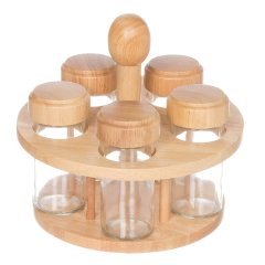 مجموعة توابل مع 5 زجاجات زجاجية وحامل خشبي,مجموعة توابل مع 5 زجاجات زجاجية وحامل خشبي