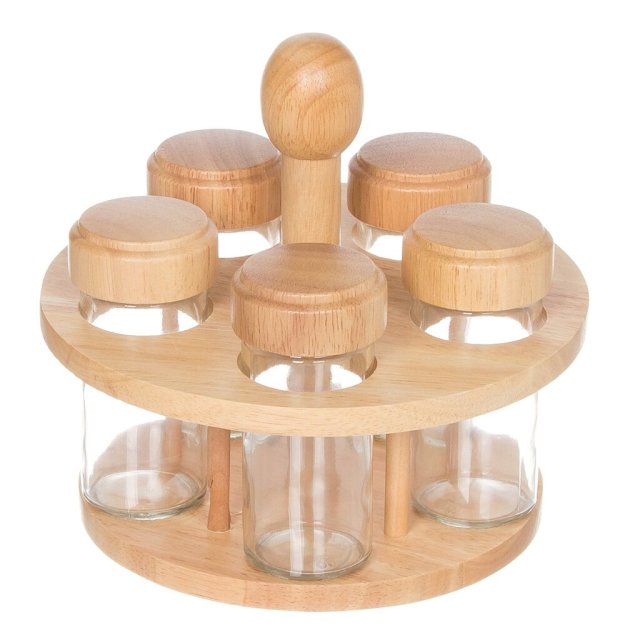 مجموعة توابل مع 5 زجاجات زجاجية وحامل خشبي,مجموعة توابل مع 5 زجاجات زجاجية وحامل خشبي