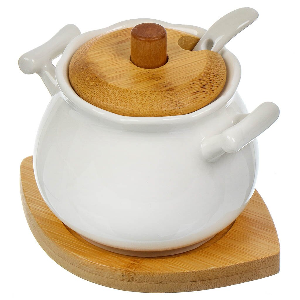 Ceramic Sugar Pot on Bamboo Stand 10.5*9*8.5CM,Ceramic Sugar Pot on Bamboo Stand 10.5*9*8.5CM