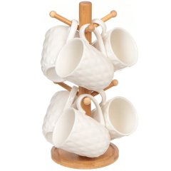 طقم شاي سيراميك مكون من 6 قطع وحامل من الخيزران سعة 290 مل,طقم شاي سيراميك مكون من 6 قطع وحامل من الخيزران سعة 290 مل