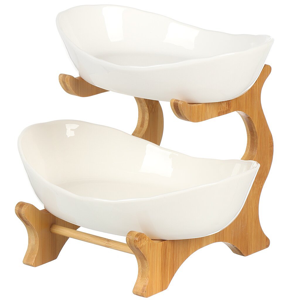 2 Layers Ceramic Serving Plate on Bamboo Rack,2 Layers Ceramic Serving Plate on Bamboo Rack