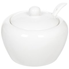 وعاء سكر سيراميكي أبيض مع ملعقة سعة 425 مل,وعاء سكر سيراميكي أبيض مع ملعقة سعة 425 مل