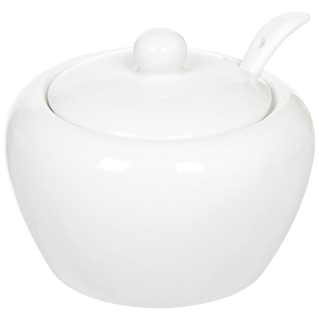 وعاء سكر سيراميكي أبيض مع ملعقة سعة 425 مل,وعاء سكر سيراميكي أبيض مع ملعقة سعة 425 مل