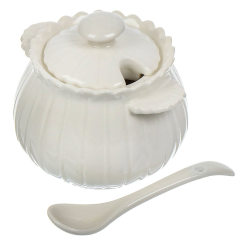 وعاء سكر سيراميك 10*8.9*8.4 سم مع ملعقة على حامل,وعاء سكر سيراميك 10*8.9*8.4 سم مع ملعقة على حامل