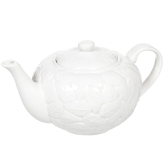 Керамический чайник белый с листьями 850 мл,Керамический чайник белый с листьями 850 мл