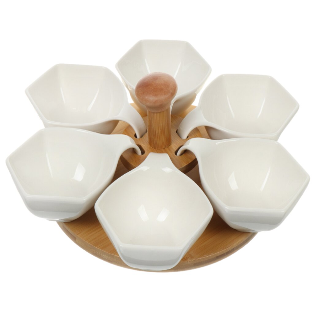 Керамический чайный сервиз на бамбуковой подставке 11,5*9,4*4,5 см,Керамический чайный сервиз на бамбуковой подставке 11,5*9,4*4,5 см