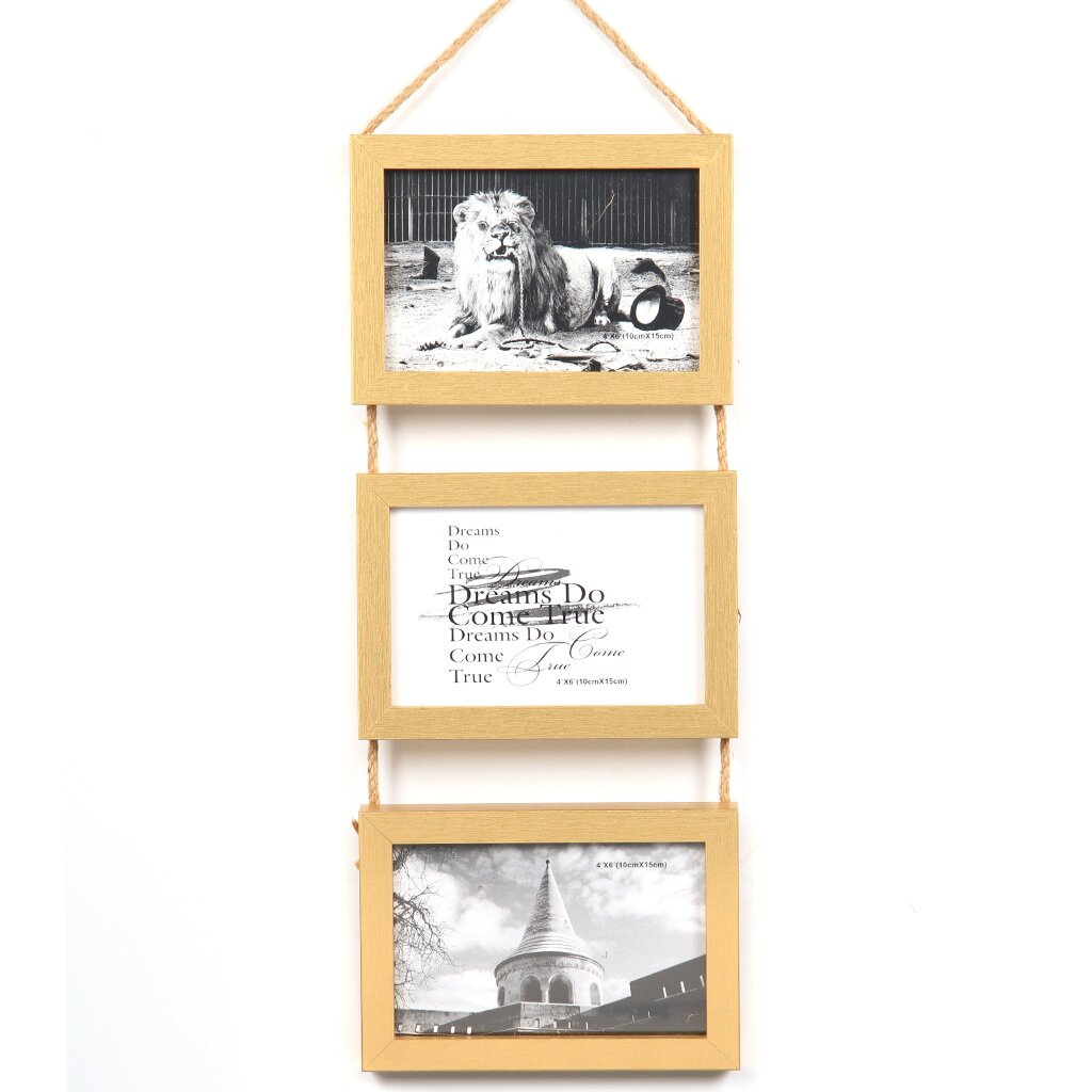 إطار صور من خشب MDF لثلاث صور 49*17 سم، مقاس الصورة 10*15 سم,إطار صور من خشب MDF لثلاث صور 49*17 سم، مقاس الصورة 10*15 سم