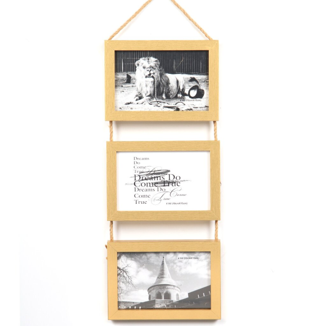 إطار صور من خشب MDF لثلاث صور 49*17 سم، مقاس الصورة 10*15 سم,إطار صور من خشب MDF لثلاث صور 49*17 سم، مقاس الصورة 10*15 سم