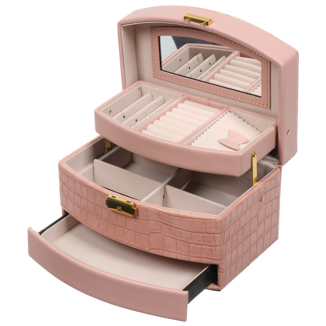حقيبة مجوهرات ومستحضرات تجميل 21.5*15*13 سم وردي,حقيبة مجوهرات ومستحضرات تجميل 21.5*15*13 سم وردي