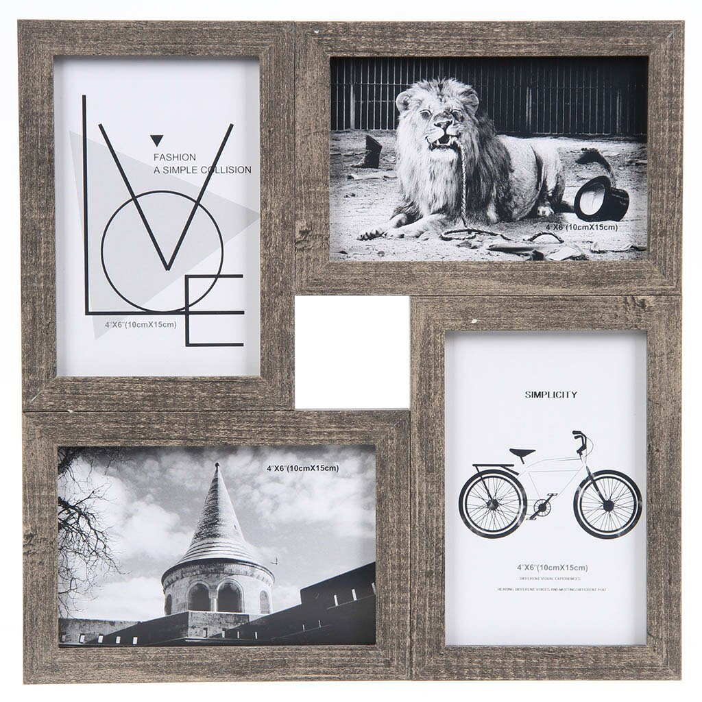 إطار صور من خشب MDF لأربع صور 30*30 سم، مقاس الصورة 10*15 سم,إطار صور من خشب MDF لأربع صور 30*30 سم، مقاس الصورة 10*15 سم