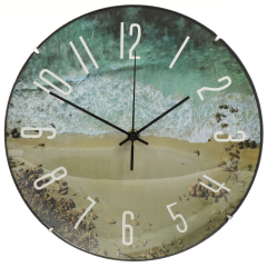 Plastic + Glass Wall Clock 30CM Round With Sea Design,Plastic + Glass Wall Clock 30CM Round With Sea Design