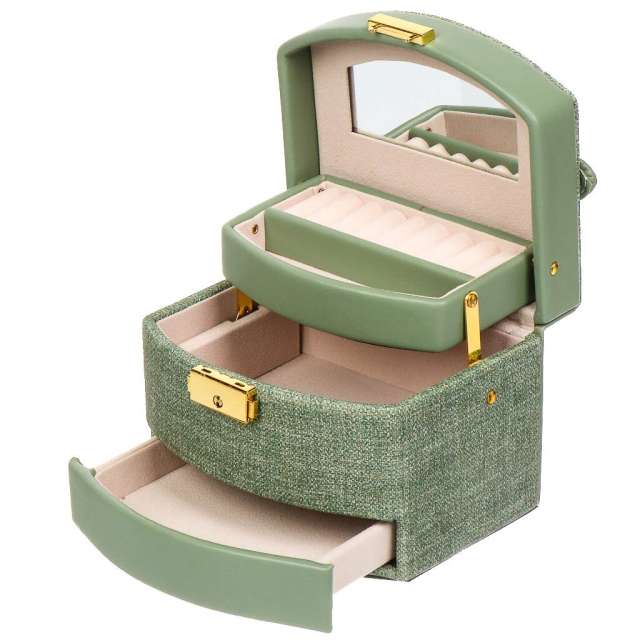 حقيبة مجوهرات ومستحضرات تجميل 15*12*11 سم، خضراء,حافظة مجوهرات ومستحضرات تجميل 15*12*11 سم، خضراء