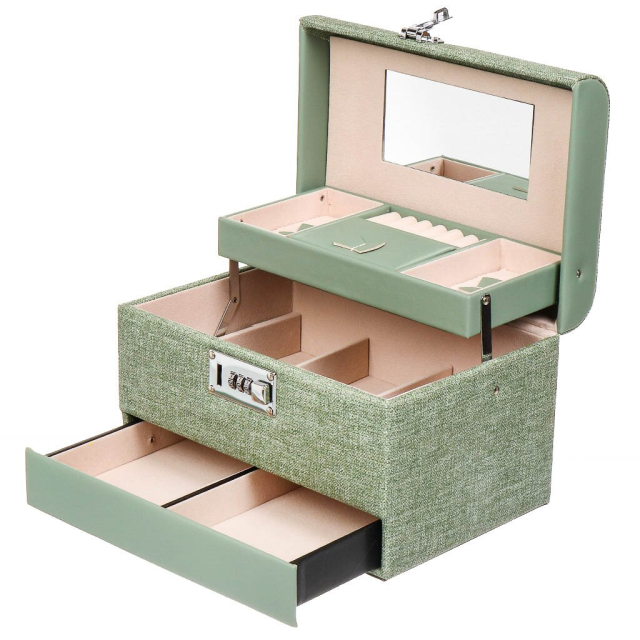 حقيبة مجوهرات ومستحضرات تجميل 26*18*17 سم، خضراء,حقيبة مجوهرات ومستحضرات تجميل 26*18*17 سم، خضراء