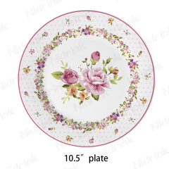 Retro Flower Design Ceramic Plate Pastoral Style, 10.5"(26.7cm) Porcelain Plate, White,10.5" Retro Flower Design Ceramic Plate Pastoral Style