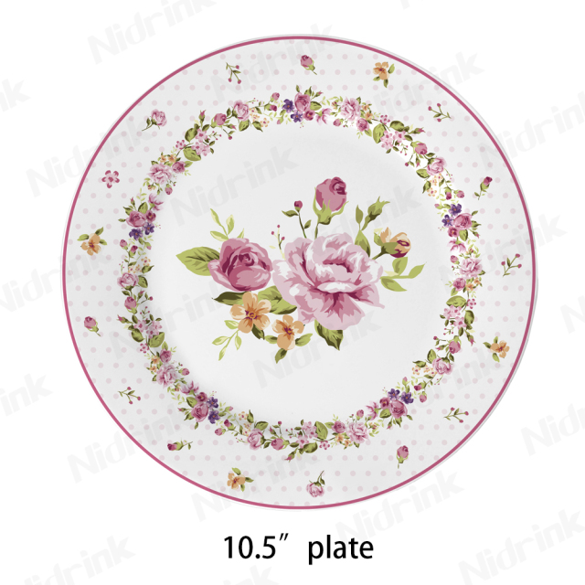 Retro Flower Design Ceramic Plate Pastoral Style, 10.5"(26.7cm) Porcelain Plate, White,10.5" Retro Flower Design Ceramic Plate Pastoral Style