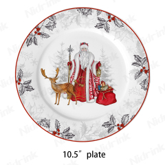 طبق عشاء سيراميك جديد، طبق غزال سانتا كلوز، 10.5 بوصة (35 سم),طبق عشاء جديد، طبق سانتا كلوز، 10.5 بوصة