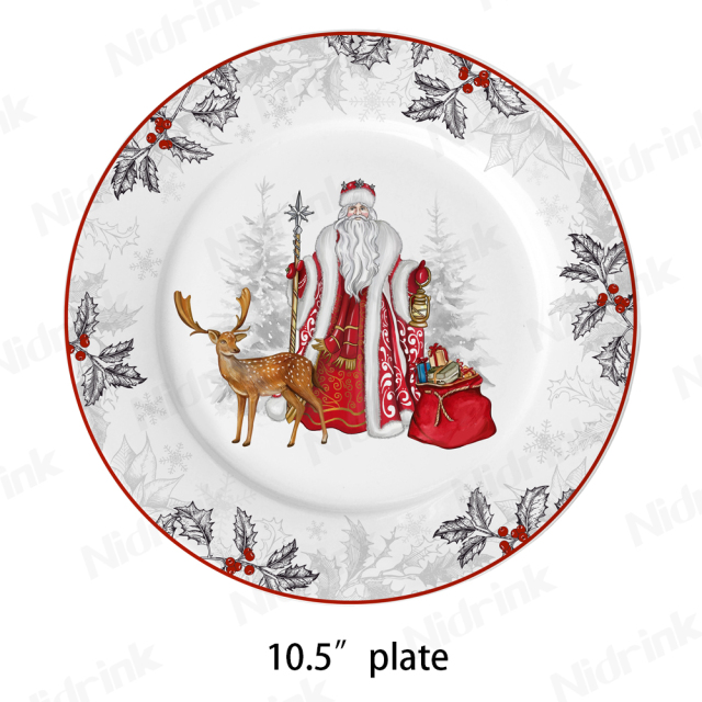 طبق عشاء سيراميك جديد، طبق غزال سانتا كلوز، 10.5 بوصة (35 سم),طبق عشاء جديد، طبق سانتا كلوز، 10.5 بوصة