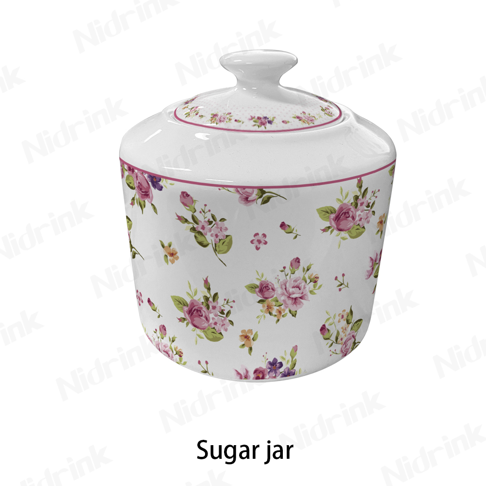 Floral Ceramic Sugar Pot - 300ml Food Container for Kitchen,Floral Ceramic Sugar Pot - 300ml Food Container for Kitchen
